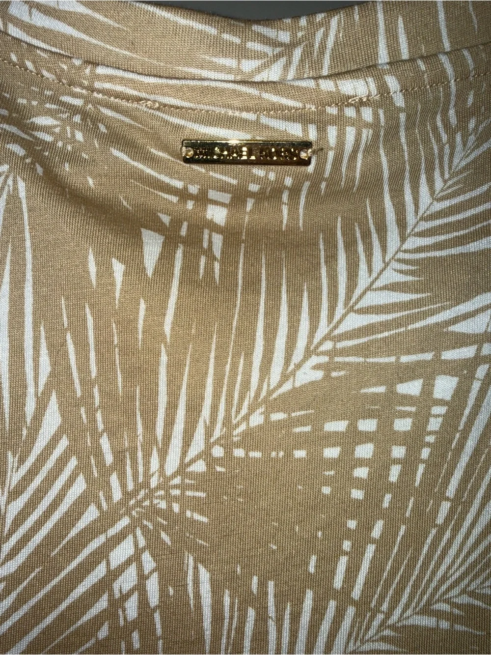 Michael Kors Cream and Tan Palm-Print Flutter Sleeve Tee